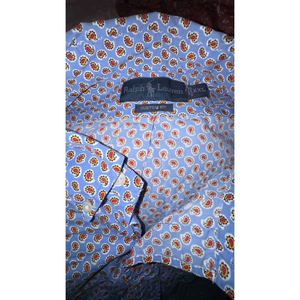 Ralph Lauren Mens Blue Paisley Preppy Classic Custom Fit Button Down Shirt XXL - Picture 3 of 7